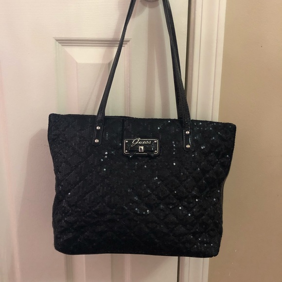 GUESS black sequin tote purse shoulder bag! - Picture 1 of 4